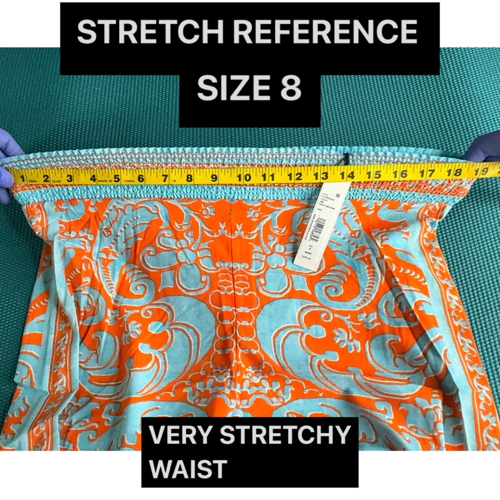 Alice + Olivia Athena Smocked Waistband Wide Leg Sienna Orange Blue Pant - Picture 13 of 17